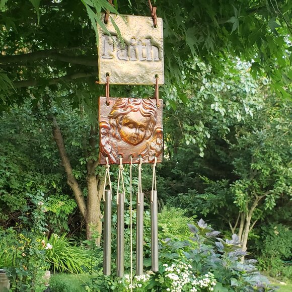 Glass Faith and Angel Wind Chime - Picture 1 of 5
